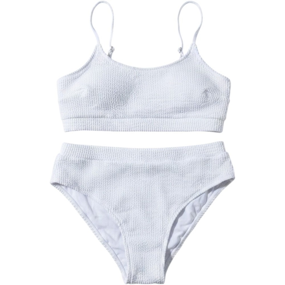 Cupshe White Textured Bikini Set Bralette Top High Waist Bottom‎ NWT Sz M beach